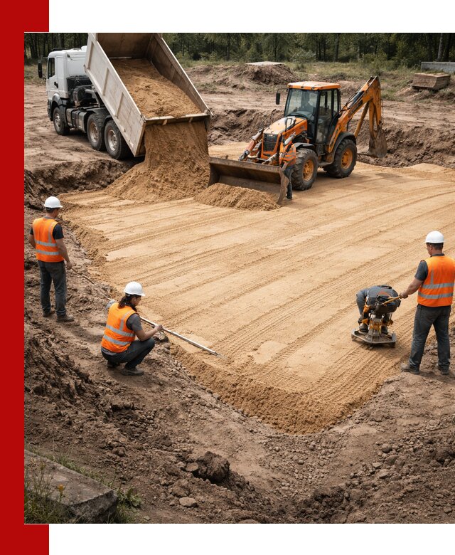 Устройство песчаной подушки для фундаментов и дорог в Лиски